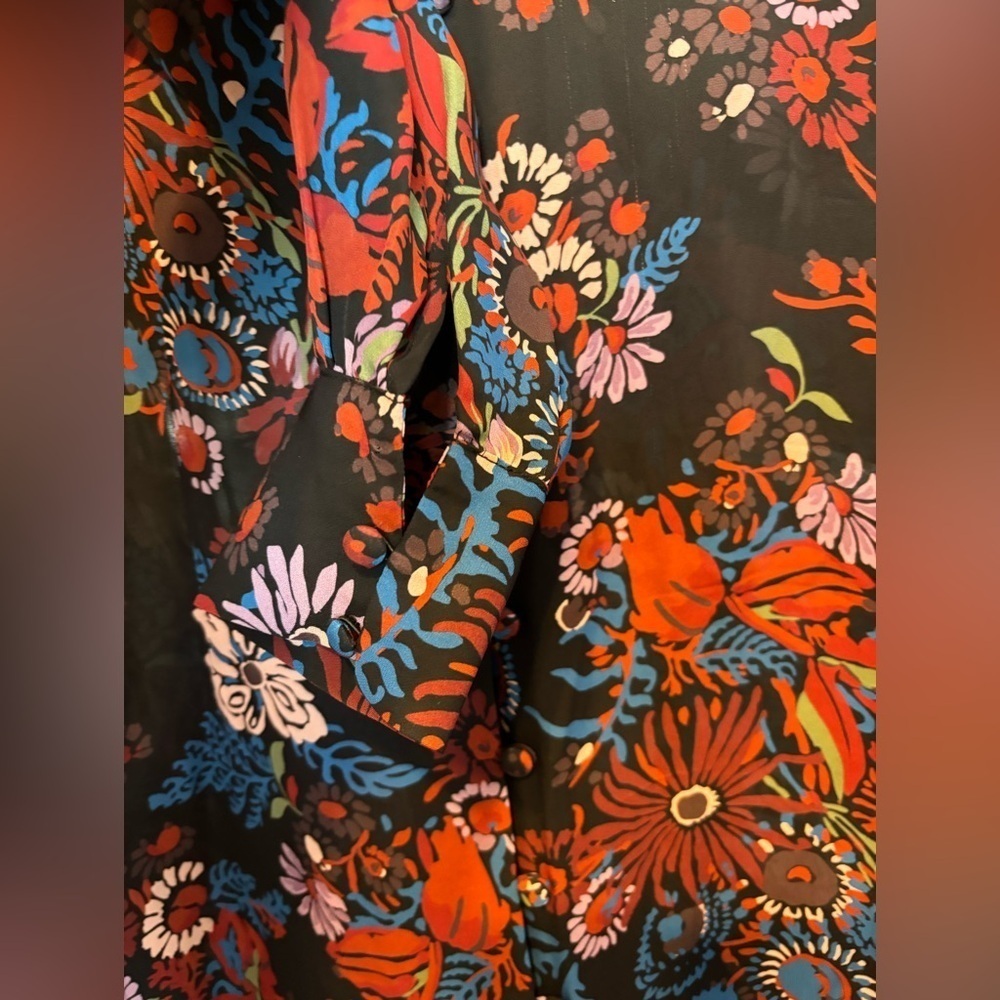 Veronica Beard Leanna Silk Button Front Shirtdress 4 Black Multi Floral Red Blue - Picture 6 of 7
